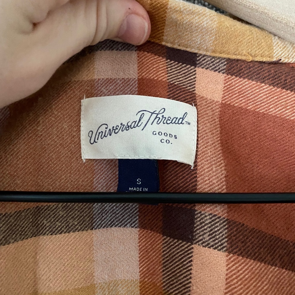 Universal Thread Orange Plaid Button Up Long Slee… - image 6